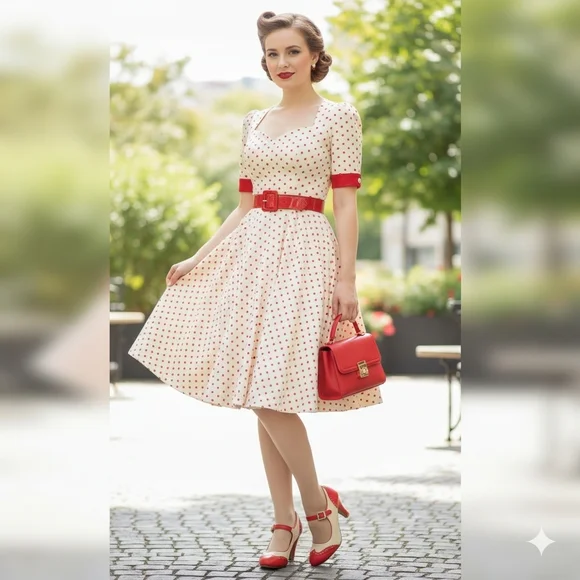 Kym By J Adams Classic Two-Tone Mary Jane High Heels in Red and Cream - Picture 2 of 15